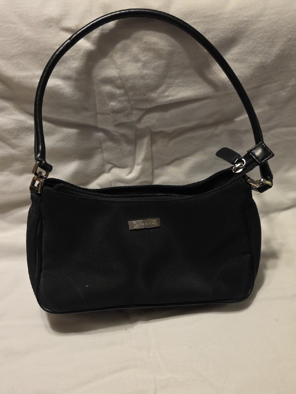 Strada Black Nylon Shoulder Bag with Silver Hardware
